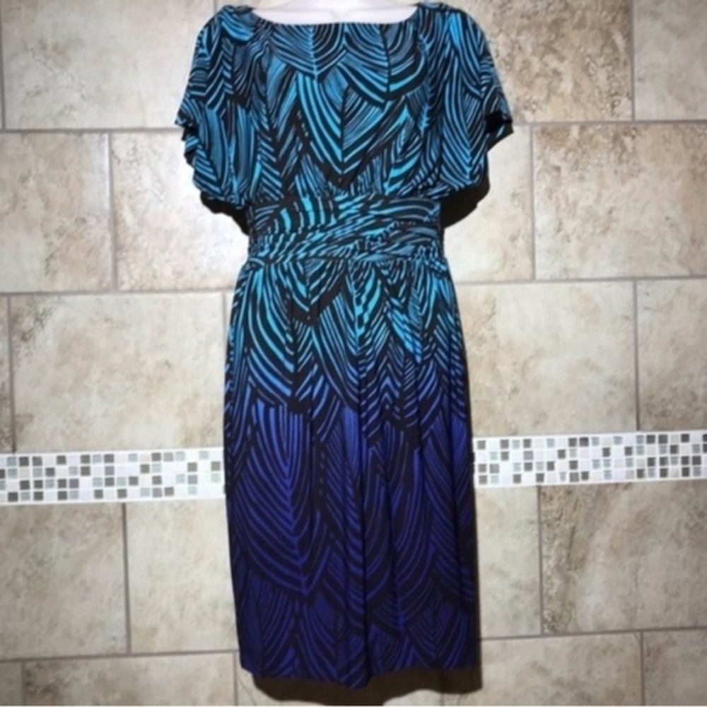 Trina Turk Leaves Geometric A-Line Butterfly Sleeve Dress 0